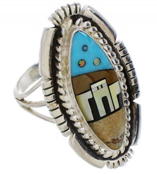 Silver Multicolor Native American Design Ring Size 6-1/4 WX41473