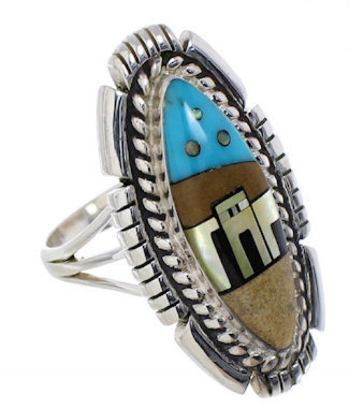 Multicolor Native American Design Silver Ring Size 5-3/4 WX41475