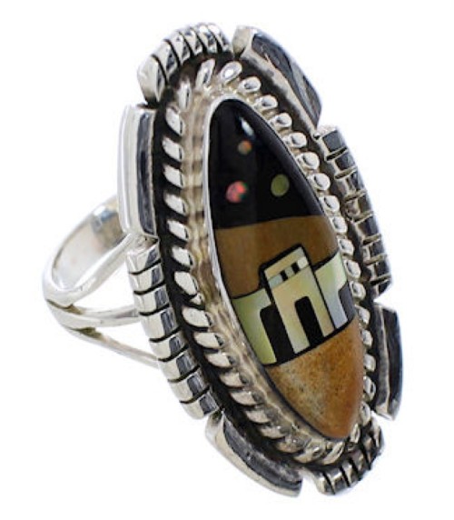 Native American Design Silver Multicolor Ring Size 5-1/4 WX41489