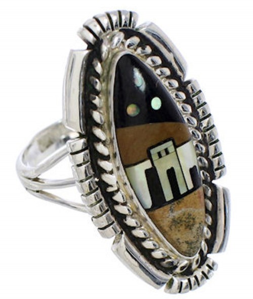 Multicolor Native American Design Silver Ring Size 6-3/4 WX41492