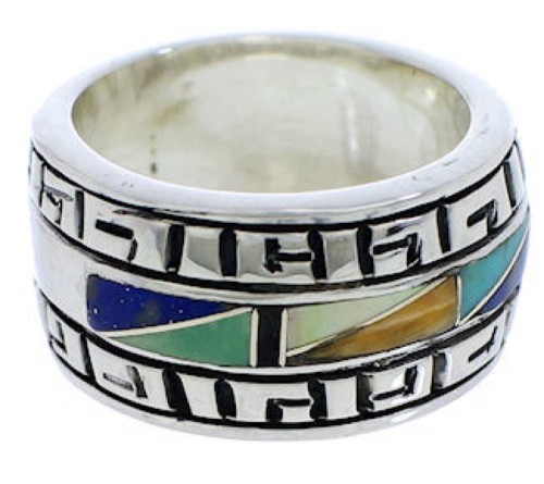 Silver Southwestern Multicolor Inlay Ring Size 4-3/4 WX36272