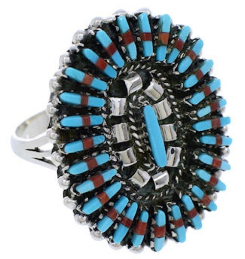 Silver Needlepoint Turquoise Coral Ring Size 5-1/4 WX36435