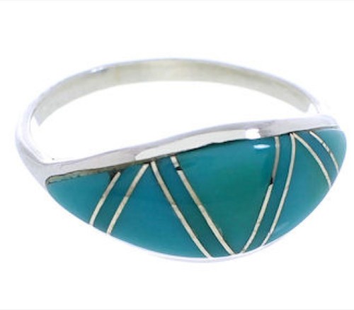 Turquoise Inlay Sterling Silver Southwestern Ring Size 8-1/4 ZX36265