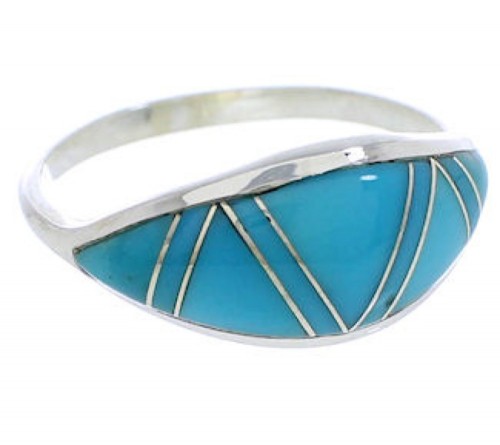 Silver Turquoise Inlay Southwest Ring Size 5-3/4 ZX36324