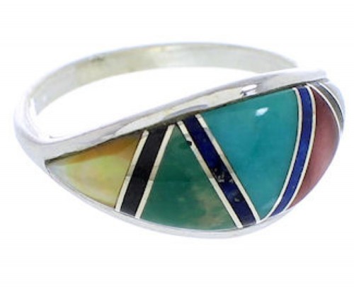 Genuine Sterling Silver Multicolor Inlay Ring Size 6-3/4 ZX36357