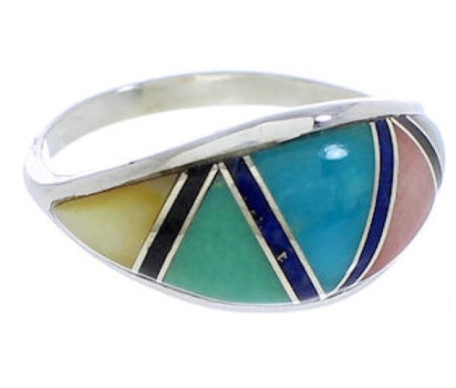 Southwestern Multicolor Inlay Silver Ring Size 7-1/2 ZX36364
