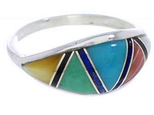 Southwest Jewelry Multicolor Inlay Silver Ring Size 6-3/4 ZX36371