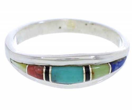 Sterling Silver Southwest Multicolor Inlay Ring Size 8-1/4 WX81182