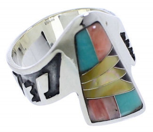 Southwestern Multicolor Silver Ring Size 6-1/2 EX40909