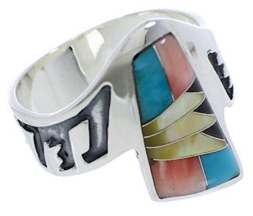 Southwest Sterling Silver Multicolor Ring Size 9-1/2 EX40911