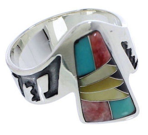 Southwest Sterling Silver Multicolor Ring Size 7-1/2 EX41060