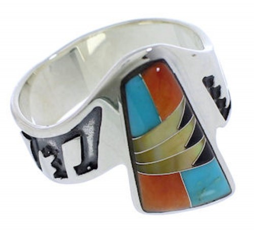 Turquoise And Multicolor Silver Ring Size 9-1/2 EX40916