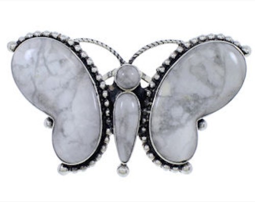 Howlite Butterfly Silver Large Statement Ring Size 6-3/4 EX41000