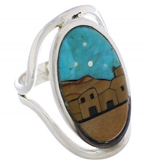 Multicolor Native American Village Design Ring Size 8-1/4 EX42295