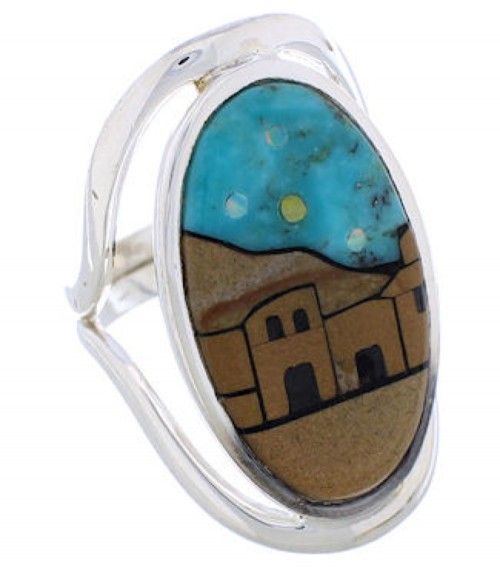 Multicolor Native American Pueblo Design Ring Size 6-3/4 EX42301