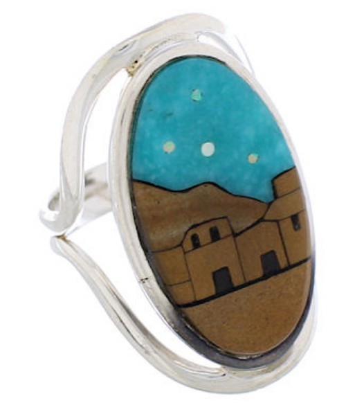 Multicolor Native American Pueblo Design Ring Size 7-1/4 EX42310