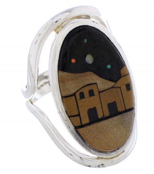 Native American Village Design Multicolor Ring Size 8 EX42354