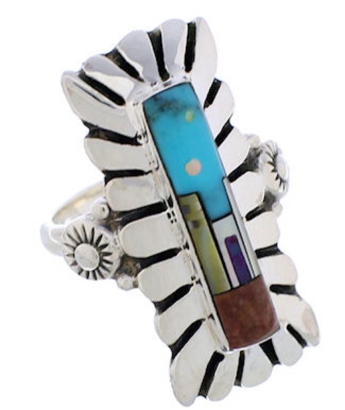 Multicolor Native American Pueblo Design Ring Size 4-3/4 EX42362