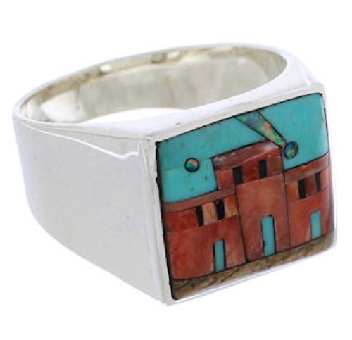 Multicolor Native American Pueblo Design Ring Size 11-3/4 EX42399