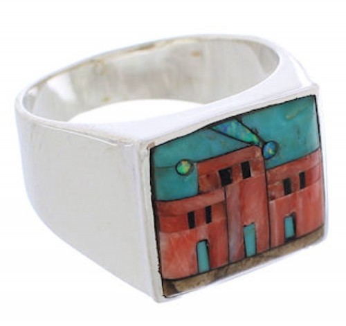 Multicolor Native American Village Design Ring Size 10-3/4 EX42401