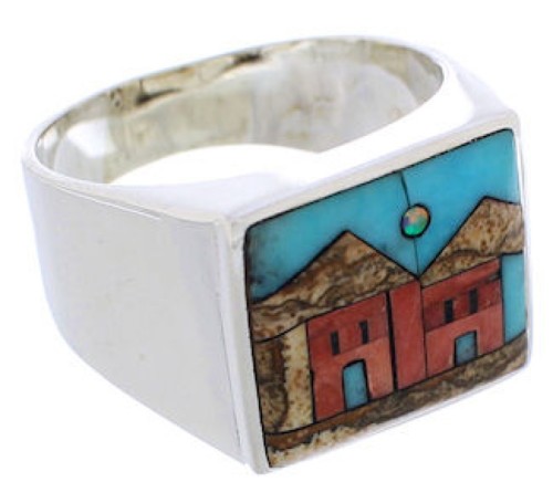 Native American Village Design Multicolor Ring Size 9-3/4 EX42406