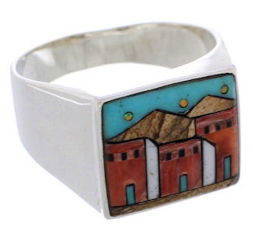 Multicolor Native American Pueblo Design Ring Size 12-3/4 EX42417
