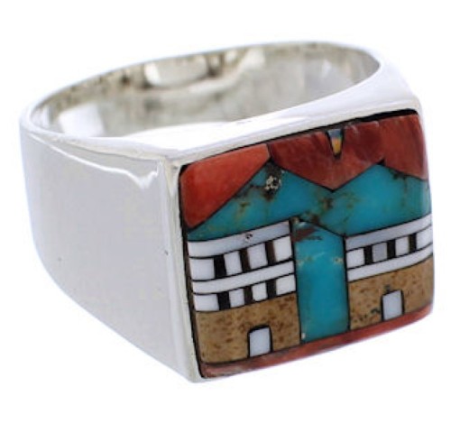 Multicolor Native American Pueblo Design Ring Size 11-1/2 EX42427