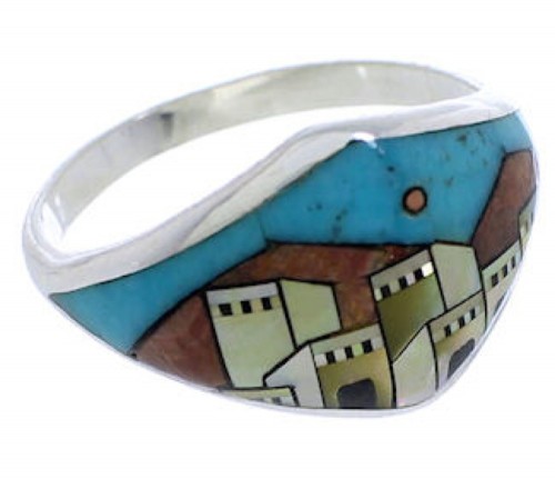 Southwest Silver Multicolor Native American Design Ring Size 6 UX36614