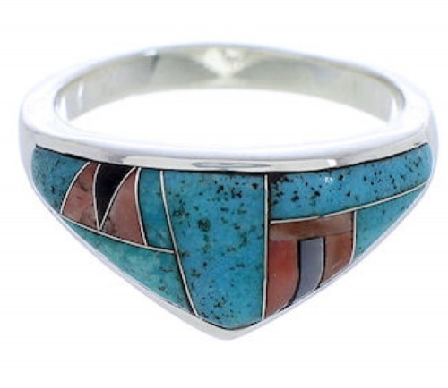 Multicolor Turquoise Inlay Jewelry Ring Size 5-3/4 VX36749