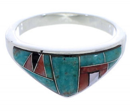 Southwest Multicolor Inlay Sterling Silver Ring Size 7-3/4 VX36754