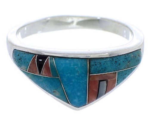 Multicolor Oyster Shell Inlay Sterling Silver Ring Size 6-3/4 VX36756