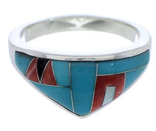 Sterling Silver Southwest Multicolor Inlay Ring Size 6-3/4 VX36760