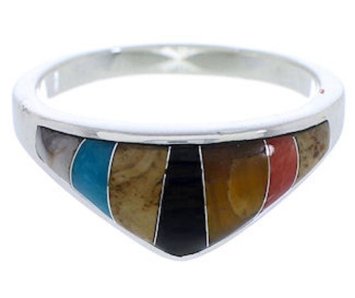 Multicolor Inlay Sterling Silver Southwest Ring Size 8-3/4 VX36809