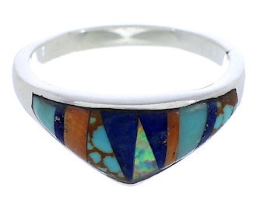 Multicolor Turquoise Inlay Jewelry Silver Ring Size 6-3/4 VX36831
