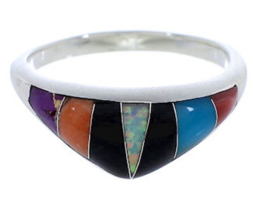 Sterling Silver Multicolor Inlay Southwestern Ring Size 6 VX36851