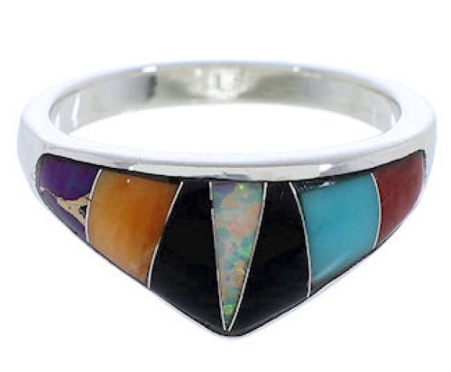 Sterling Silver Southwest Multicolor Inlay Ring Size 5-3/4 VX36872