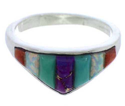 Southwest Turquoise Sterling Silver Multicolor Ring Size 6-3/4 VX36940