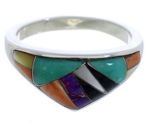 Sterling Silver Multicolor Inlay Jewelry Ring Size 6-3/4 VX36972