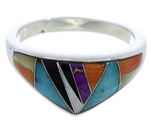 Genuine Sterling Silver Multicolor Jewelry Ring Size 6-3/4 VX36975