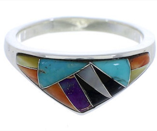 Multicolor Inlay Silver Jewelry Ring Size 5-3/4 VX36976