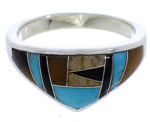 Authentic Sterling Silver Multicolor Inlay Ring Size 5-3/4 VX36982