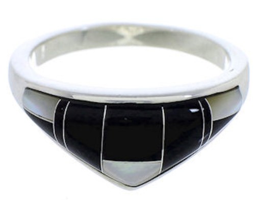 Mother Of Pearl Black Jade Southwestern Inlay Ring Size 6-3/4 VX37000