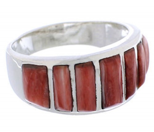 Jewelry Sterling Silver Red Oyster Inlay Ring Size 7-3/4 AX36741