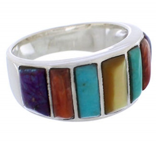  Southwest Sterling Silver Multicolor Ring Size 6-3/4 AX36778