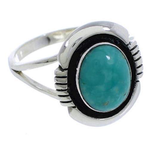 Southwestern Genuine Sterling Silver Turquoise Ring Size 5-3/4 YX34762