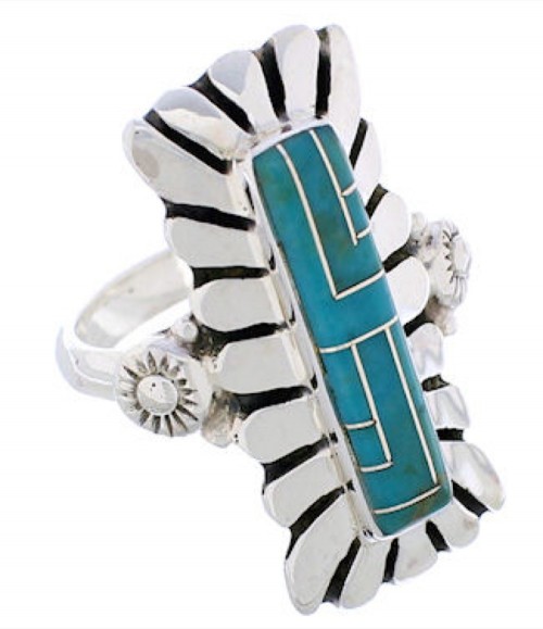 Southwestern Turquoise Inlay Ring Size 6-1/2 EX42809