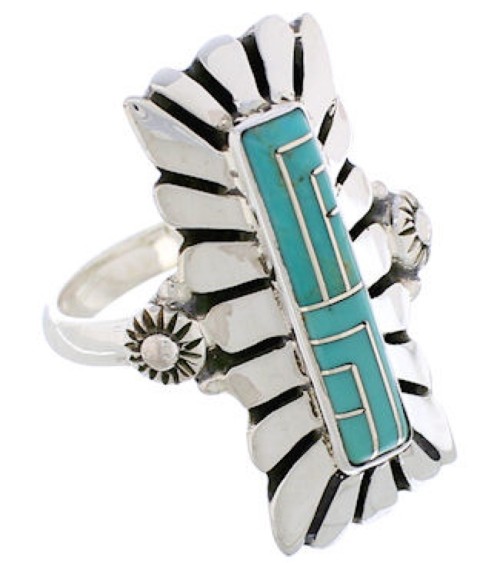 Southwest Turquoise Inlay Ring Size 8-1/4 EX42812