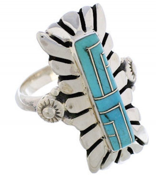 Southwestern Turquoise Inlay Ring Size 8-1/2 EX42853