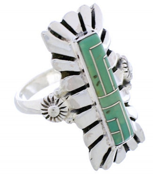 Turquoise And Genuine Sterling Silver Ring Size 7-1/4 EX42874