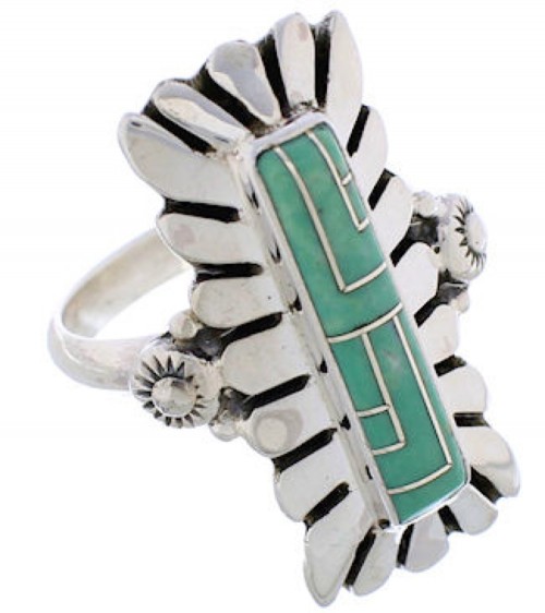 Turquoise Inlay Southwest Silver Ring Size 8-1/4 EX42876